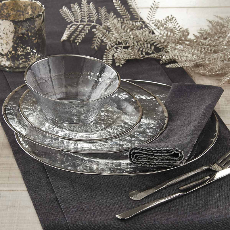 METALLIC RIM GLASS PLATTER - SILVER