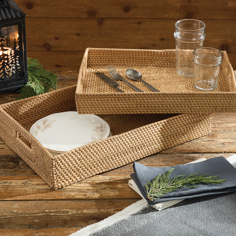 RATTAN TRAYS SET OF 2