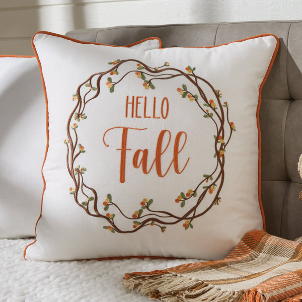 "HELLO FALL" BITTERSWEET EMBROIDERED PILLOW COVER 20"