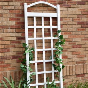 6 Ft White Vinyl Garden Trellis with Arch Top with Ground Mount Anchors