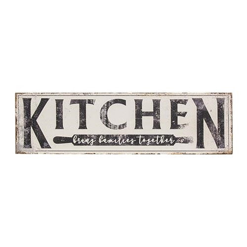 Kitchen Brings Family Together Distressed Metal Sign