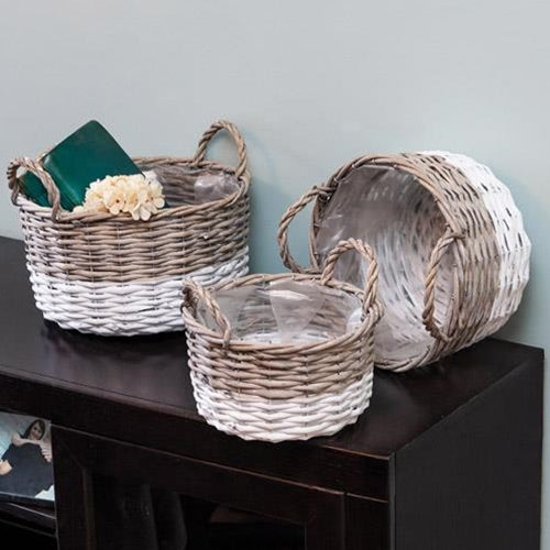 3/Set, White Dipped Willow Bushel Basket Planters