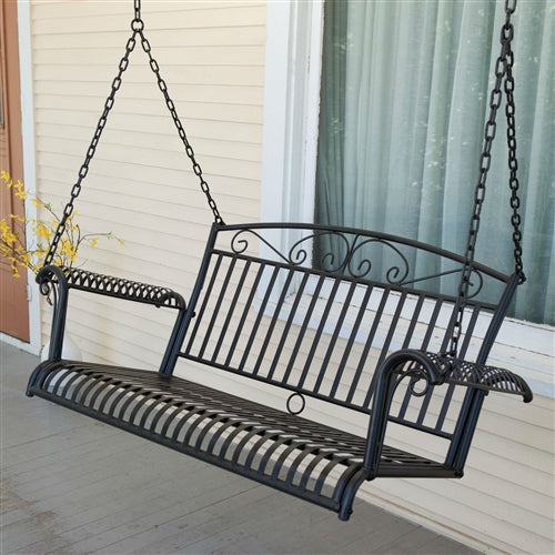 Wrought Iron Outdoor Patio 4-Ft Porch Swing in Black