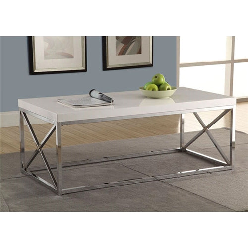 Modern Coffee Table in Glossy White with Chrome Metal Frame