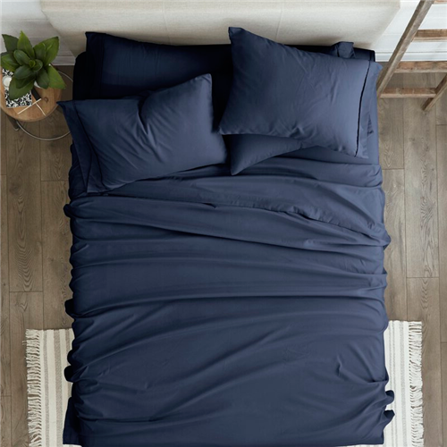 Queen Navy Blue 6-Piece Soft Wrinkle Resistant Microfiber/Polyester Sheet Set