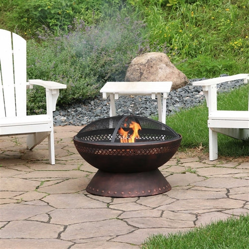 25 Inch Copper Chalice Steel Fire Pit with Spark Screen