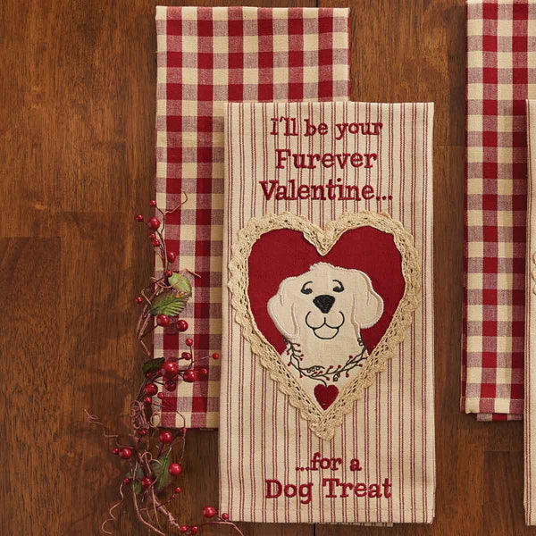 I'LL BE YOUR FUREVER VALENTINE FOR A DOG TREAT EMBROIDERED APPLIQUED DISHTOWEL