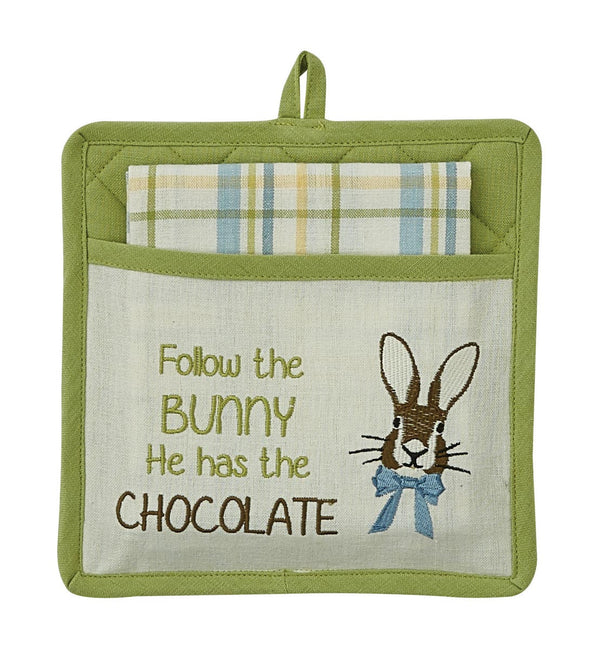 FOLLOW THE BUNNY POCKET POTHOLDER SET