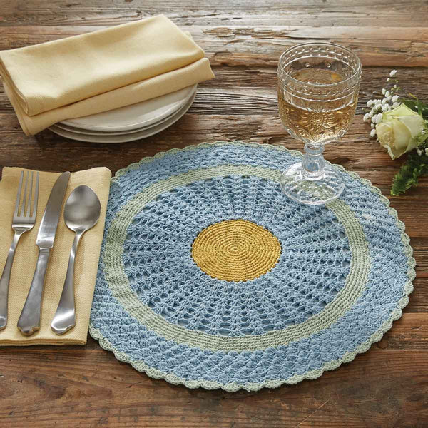 FLORA CROCHET ROUND PLACEMAT 15" - BLUE