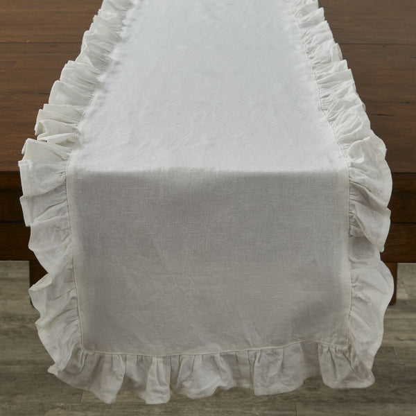 RUFFLE TABLE RUNNER - 72"L - NATURAL