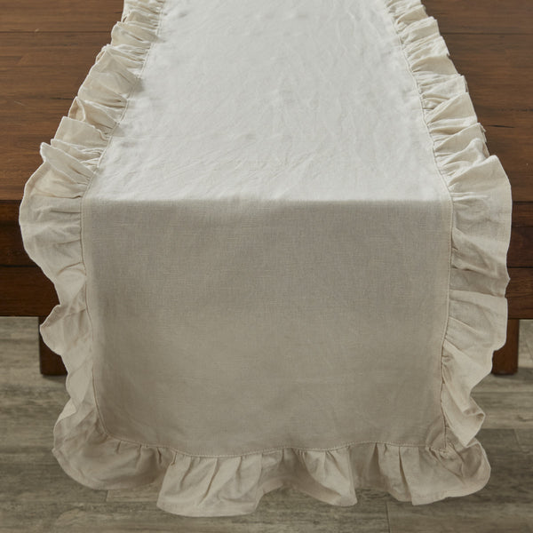 RUFFLE TABLE RUNNER - 72"L - STONE