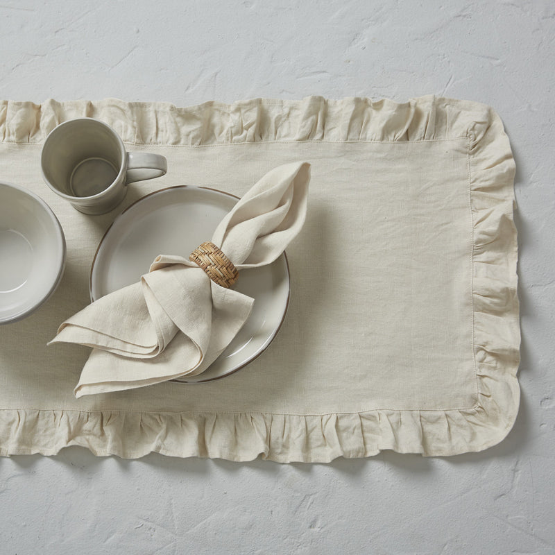 RUFFLE TABLE RUNNER - 72"L - STONE