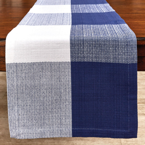 BLOCK CHECK WOVEN TABLE RUNNER 72" L