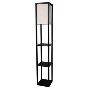 Black 3-Shelf Modern Floor Lamp with Beige Linen Shade