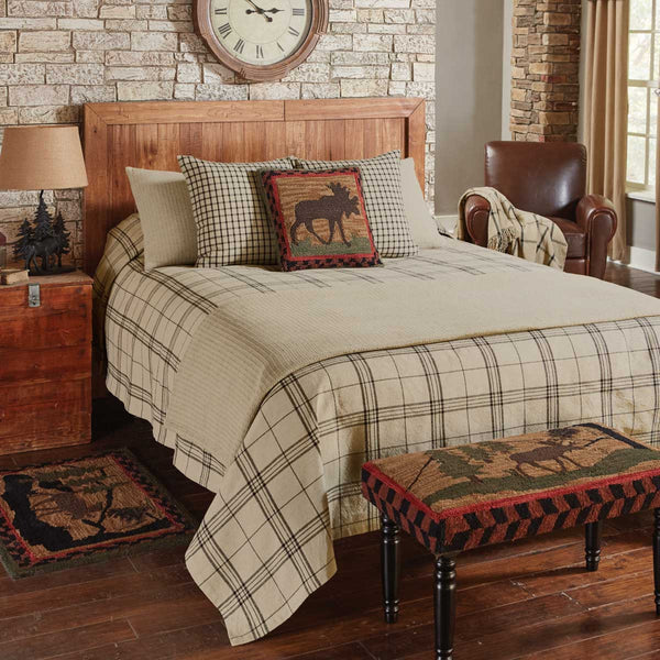 FIELDSTONE PLAID QUEEN BEDSPREAD - BLACK