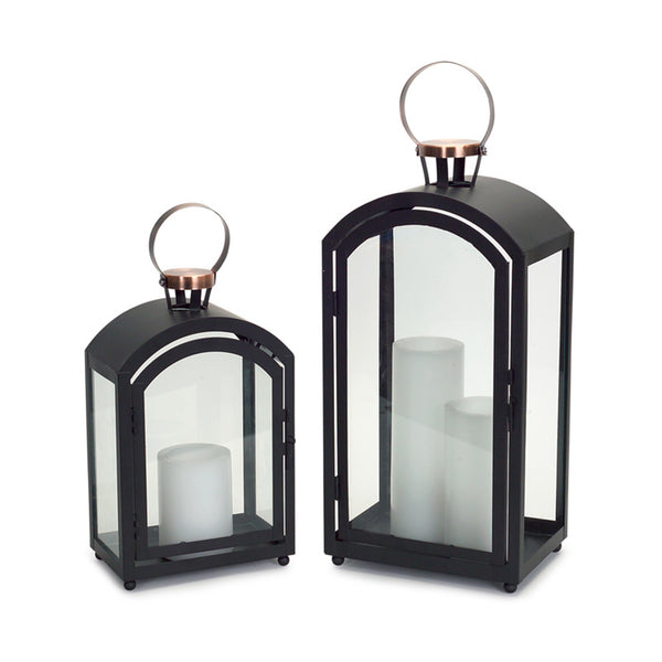 Black Metal & Glass Lantern Set