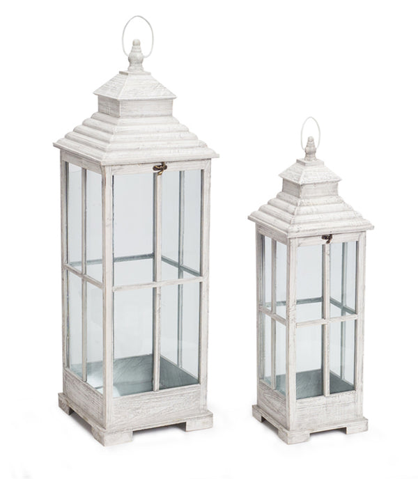 Grey & White Wood Lantern Set