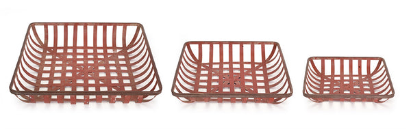 Red Metal Tray Set