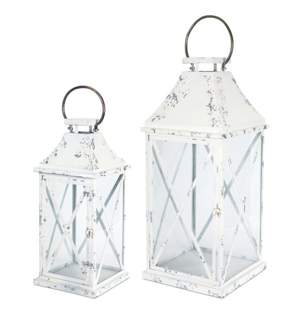 White & Silver Metal Lantern Set