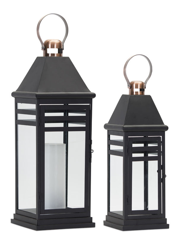 Black Metal & Glass Lantern Set