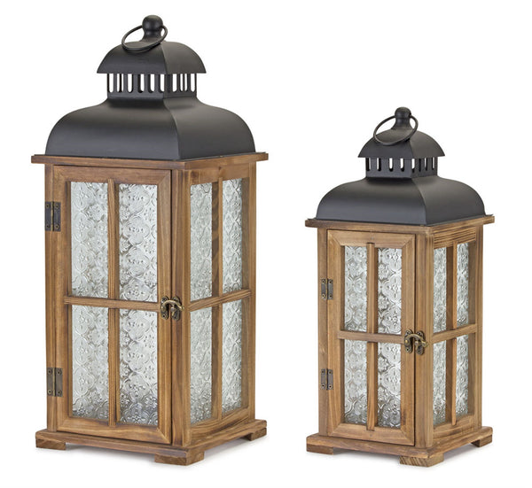 Black & Brown Wood & Metal Lantern Set