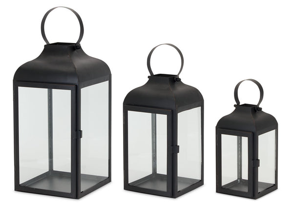 Black Iron & Glass Lantern Set