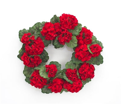 GERANIUM WREATH 22”D POLYESTER