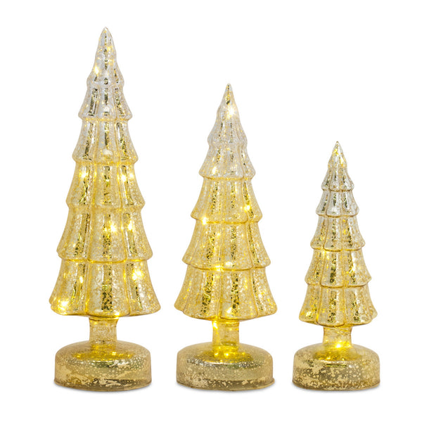 LED Tree (Set of 3) 8"H, 11"H, 13"H Glass 6 Hr Timer