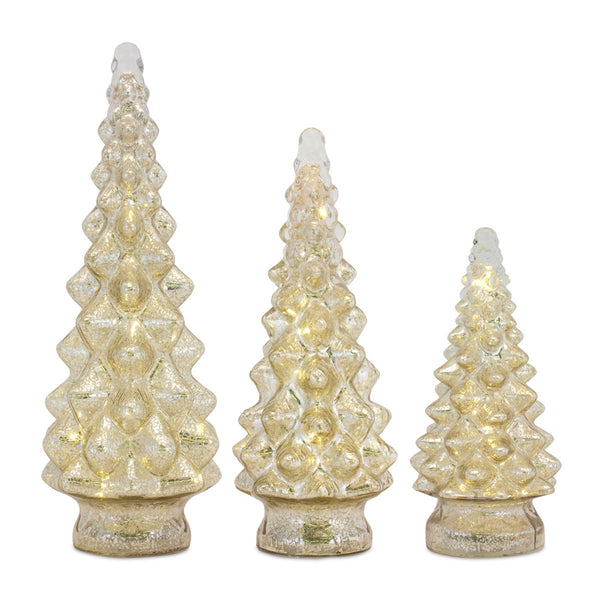 LED Tree (Set of 3) 10"H, 13.25"H, 15.5"H Glass 6 Hr Timer