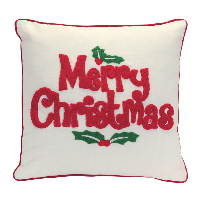 Merry Christmas and Holly Pillow 16"SQ Polyester