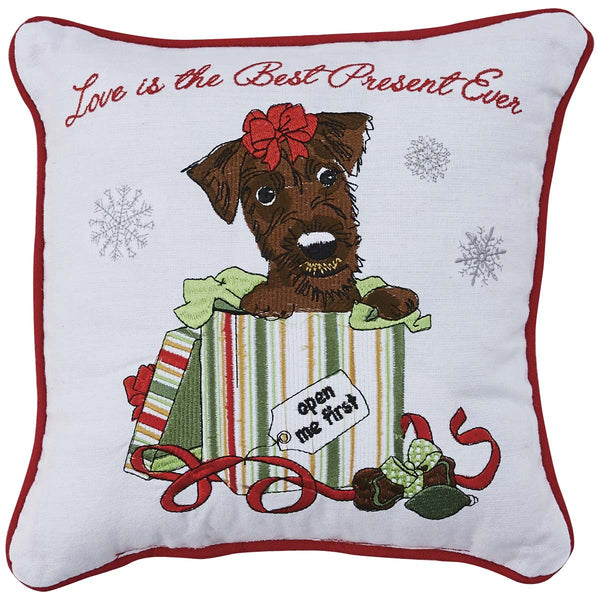 HOLIDAY KISSES TERRIER 10" PILLOW