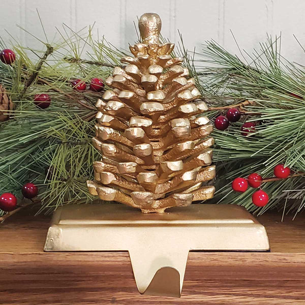 PINECONE STOCKING HANGER - GOLD