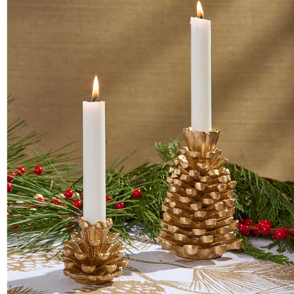 PINECONE TAPER HOLDER 5" - GOLD