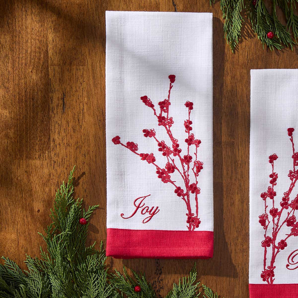 BERRY ELEGANCE JOY EMBROIDERED DISHTOWEL