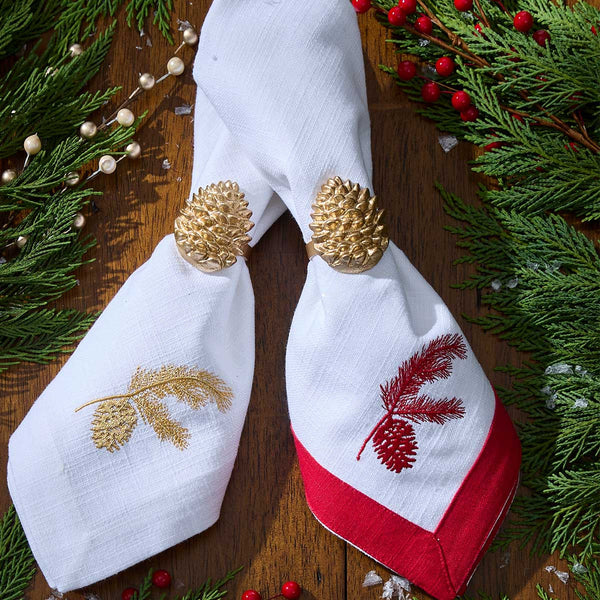 CRANBERRY EMBROIDERED PINECONE NAPKIN