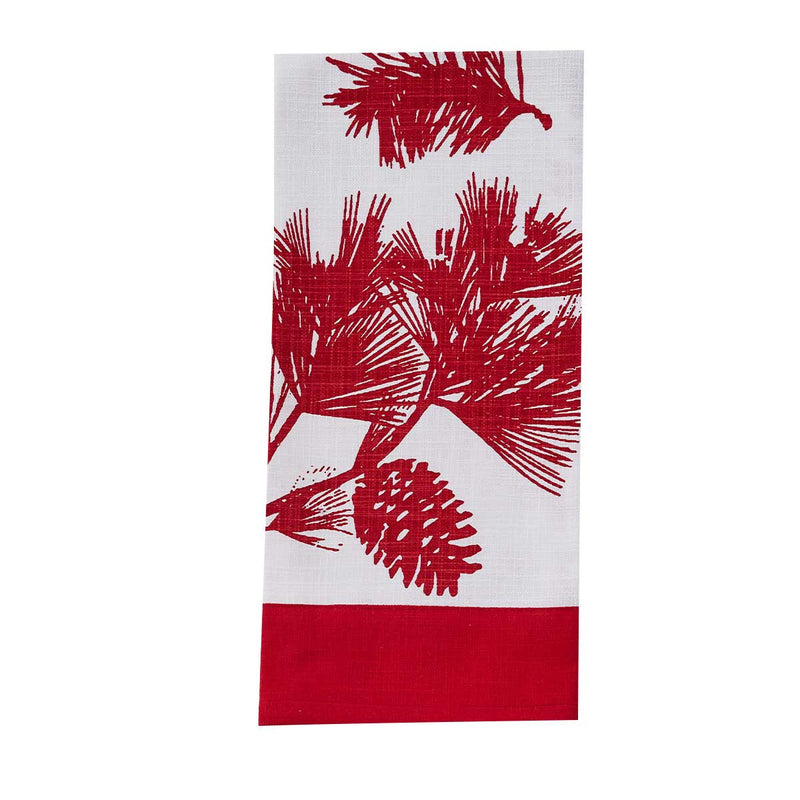 CRANBERRY BORDERED PINECONE DISHTOWEL