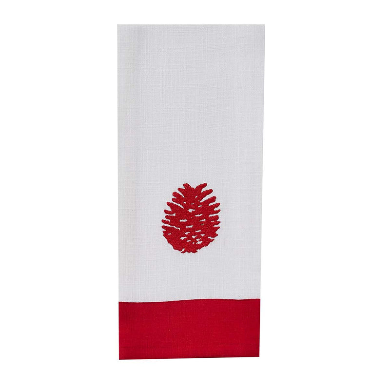 CRANBERRY EMBROIDERED PINECONE DISHTOWEL