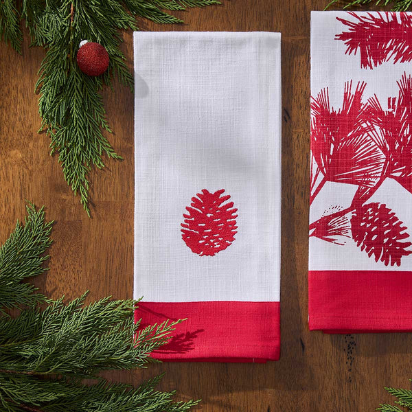 CRANBERRY EMBROIDERED PINECONE DISHTOWEL