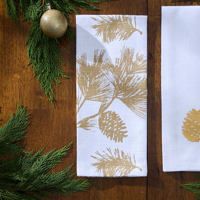 GOLD BORDERED PINECONE DISHTOWEL