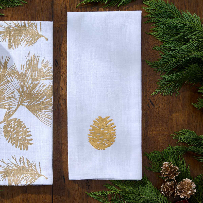 GOLD EMBROIDERED PINECONE DISHTOWEL