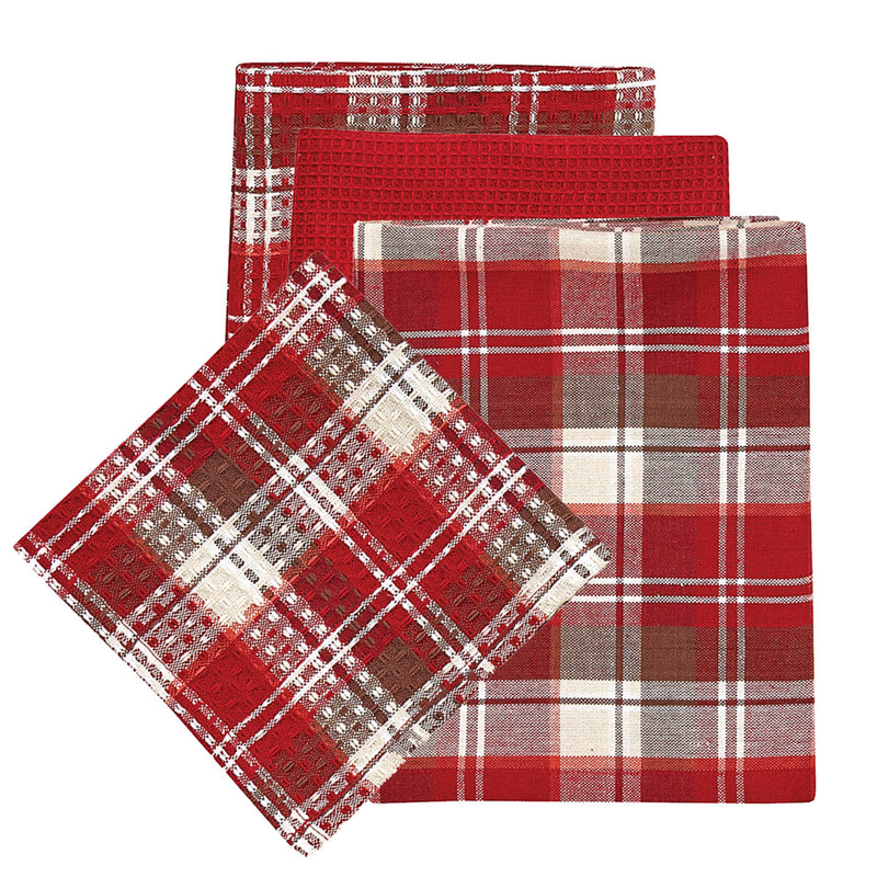 FIRESIDE PLAID 3 DISHTOWEL/1 DISHCLOTH SET