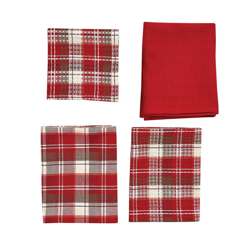 FIRESIDE PLAID 3 DISHTOWEL/1 DISHCLOTH SET