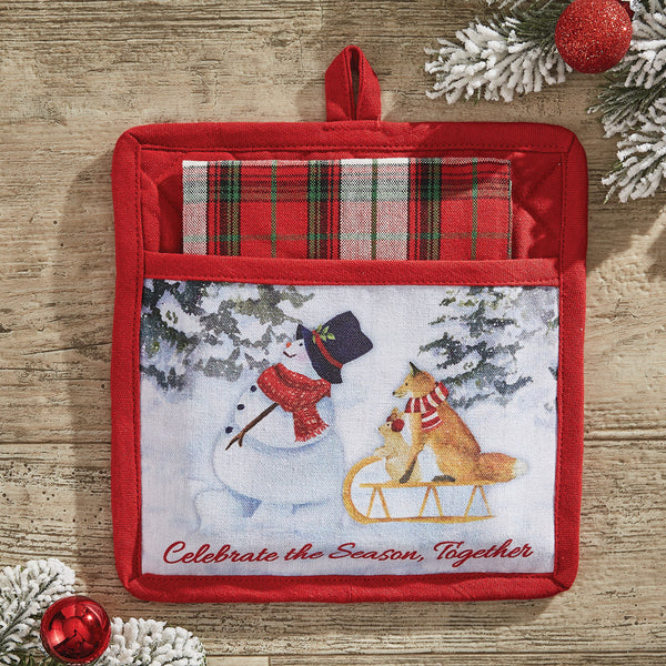 FLURRY SNOWMAN POCKET POTHOLDER SET