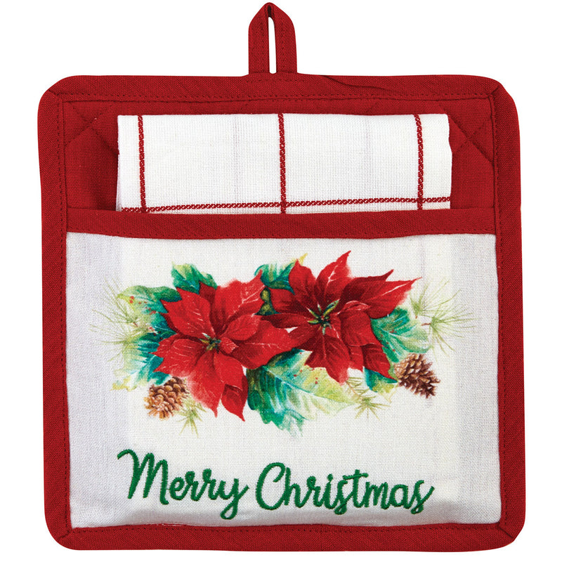 POINSETTIA PINE POCKET POTHOLDER SET