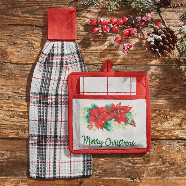 POINSETTIA PINE POCKET POTHOLDER SET