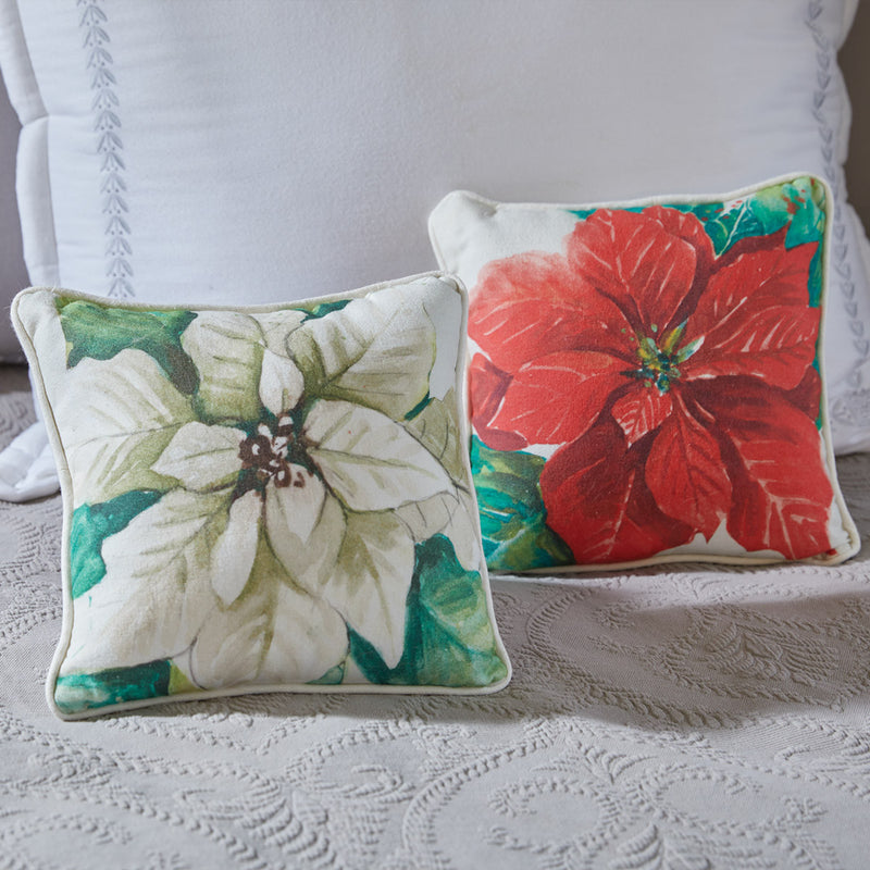 POINSETTIA PINE RED POINSETTIA PILLOW 10"