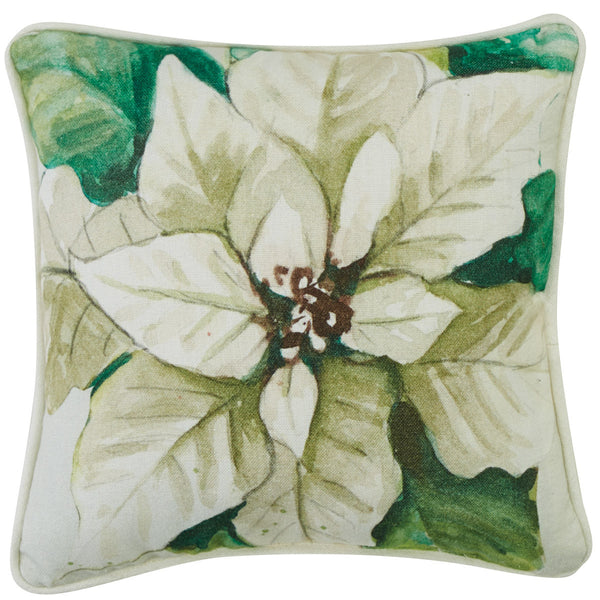 POINSETTIA PINE WHITE POINSETTIA PILLOW 10"