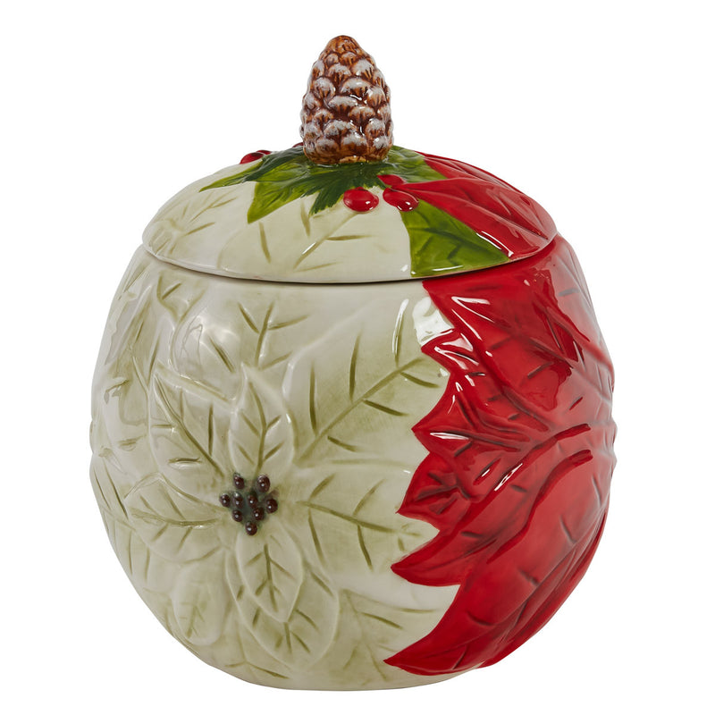 POINSETTIA PINE COOKIE JAR