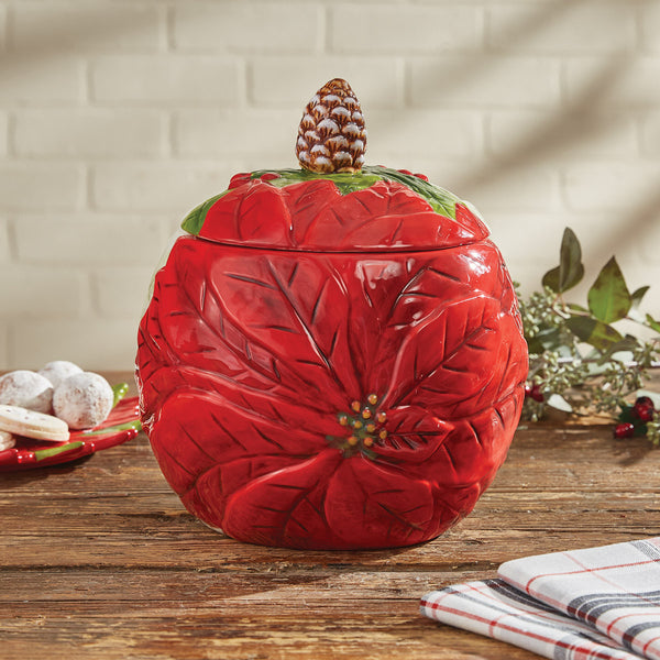 POINSETTIA PINE COOKIE JAR