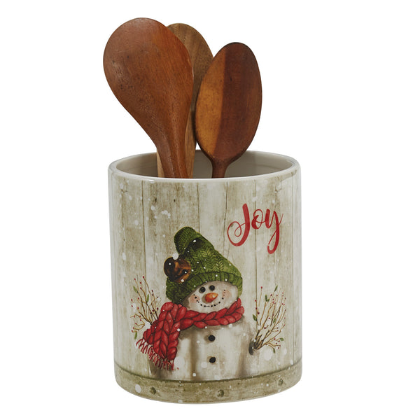 FARMHOUSE SNOWMAN UTENSIL CROCK